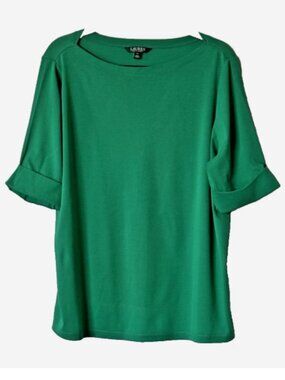 Lauren Ralph Lauren Boat Neck Top Green 3X Short Sleeve